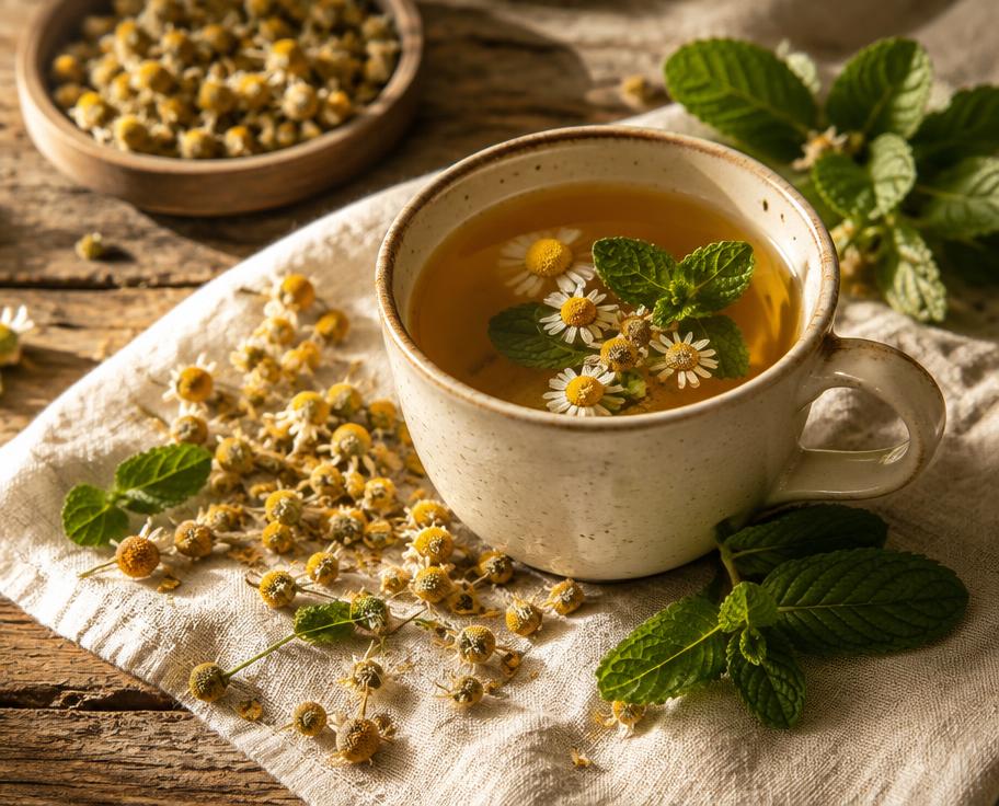 Manzanilla y menta, juntas